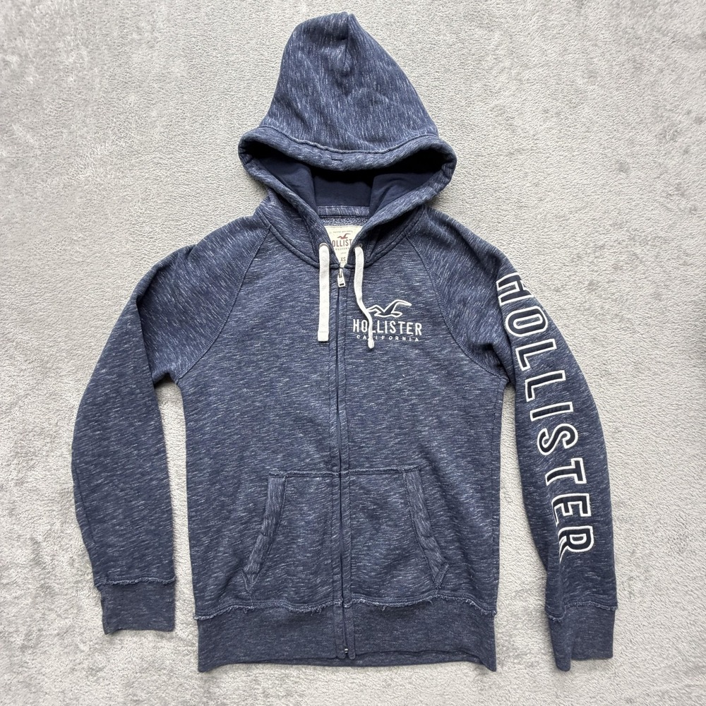 Hollister Hoodie Womens XS Blue Full Zip Lined Fleece‎ Hooded Logo Embroidered